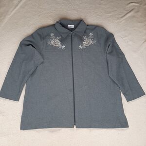 Bonworth Floral Embroidered Zip Up Top Size XL